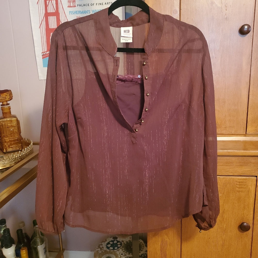 90's Set Cami Sheer Shirt Brown Boho